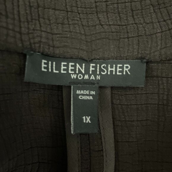 Eileen Fisher  Jacket Blazer Size 1X Brown Crinkle Rayon Silk Blend Magnet - Picture 6 of 7